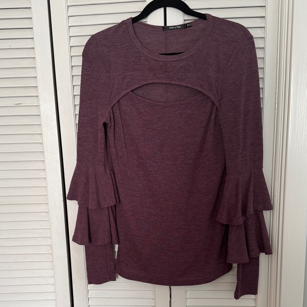 Doe & Rae Burgundy Long Sleeve Ruffle Top